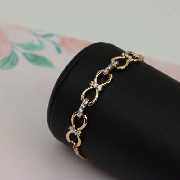 Elegant Rose Gold Infinity Bracelet in Cubic Zirconia, Adjustable Size, XPAB0606 - Picture 11 of 11